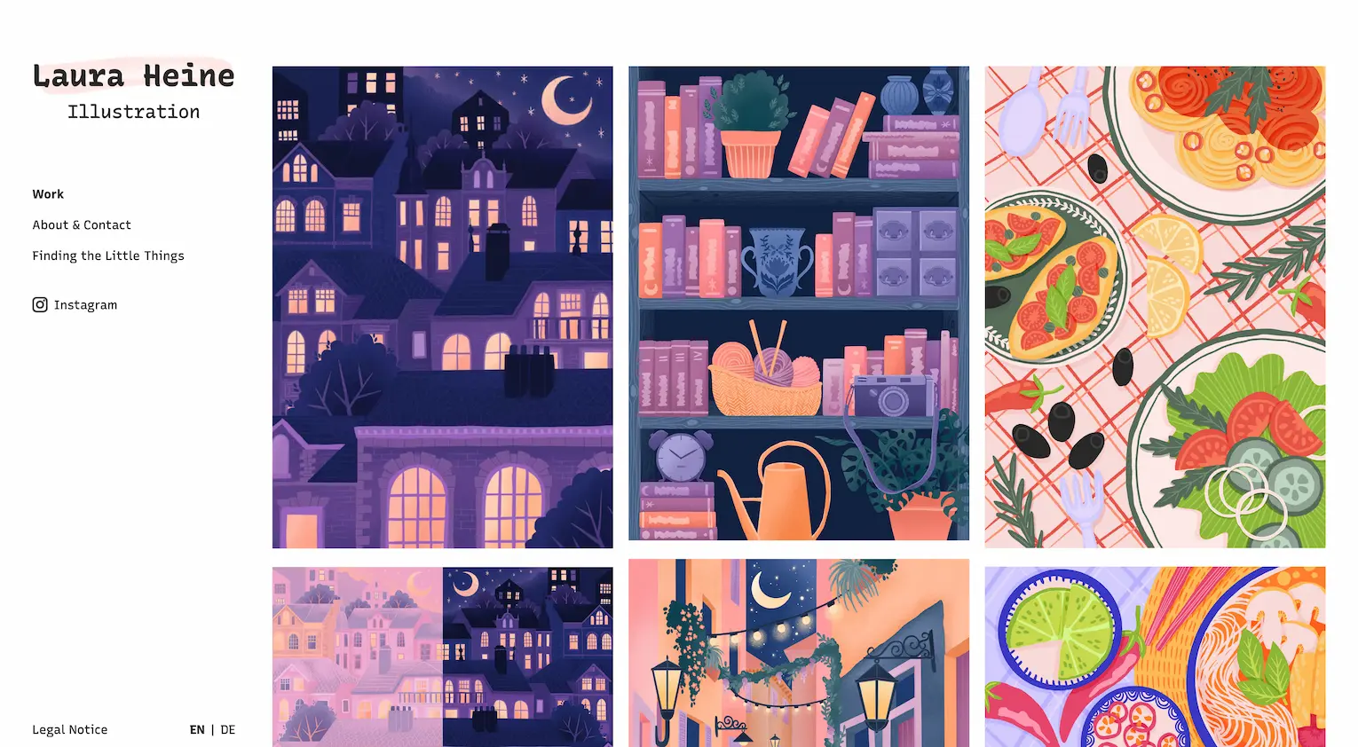 screenshot of findingthelittlethings illustrations website