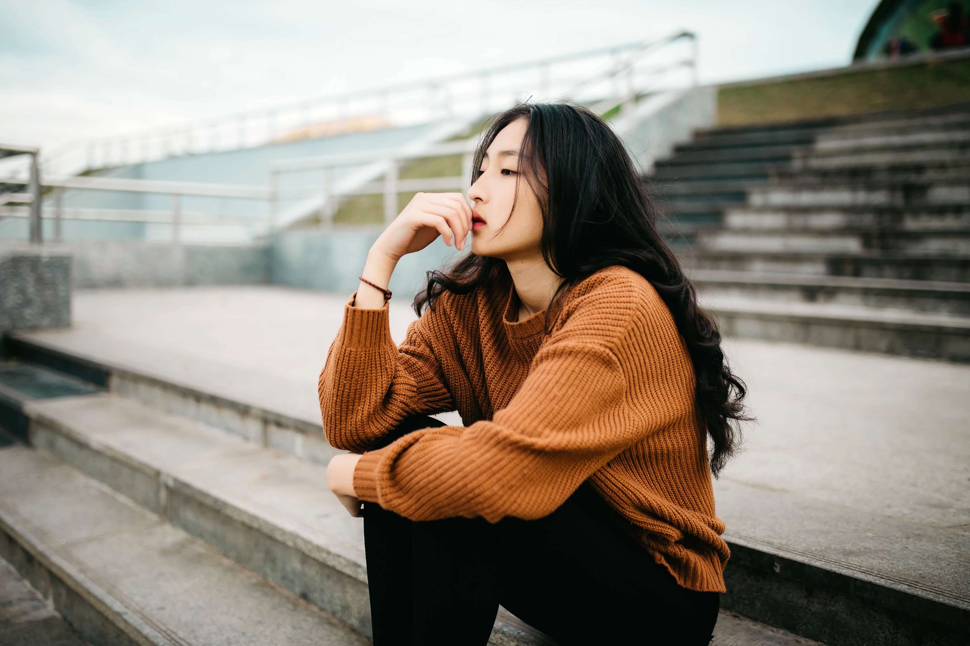 an image of a woman thinking