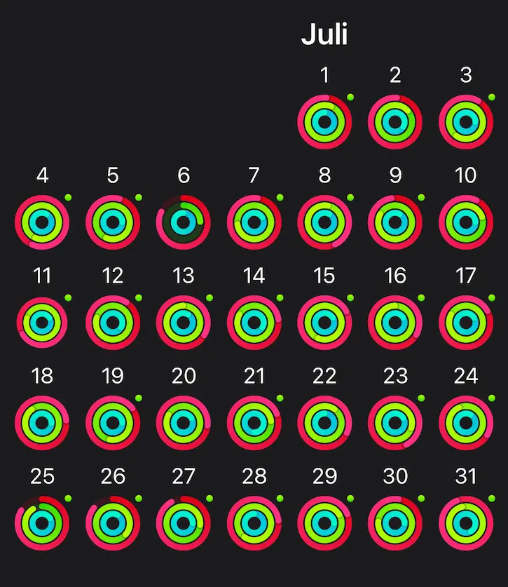 screenshot of my apple watch rings of july 2022