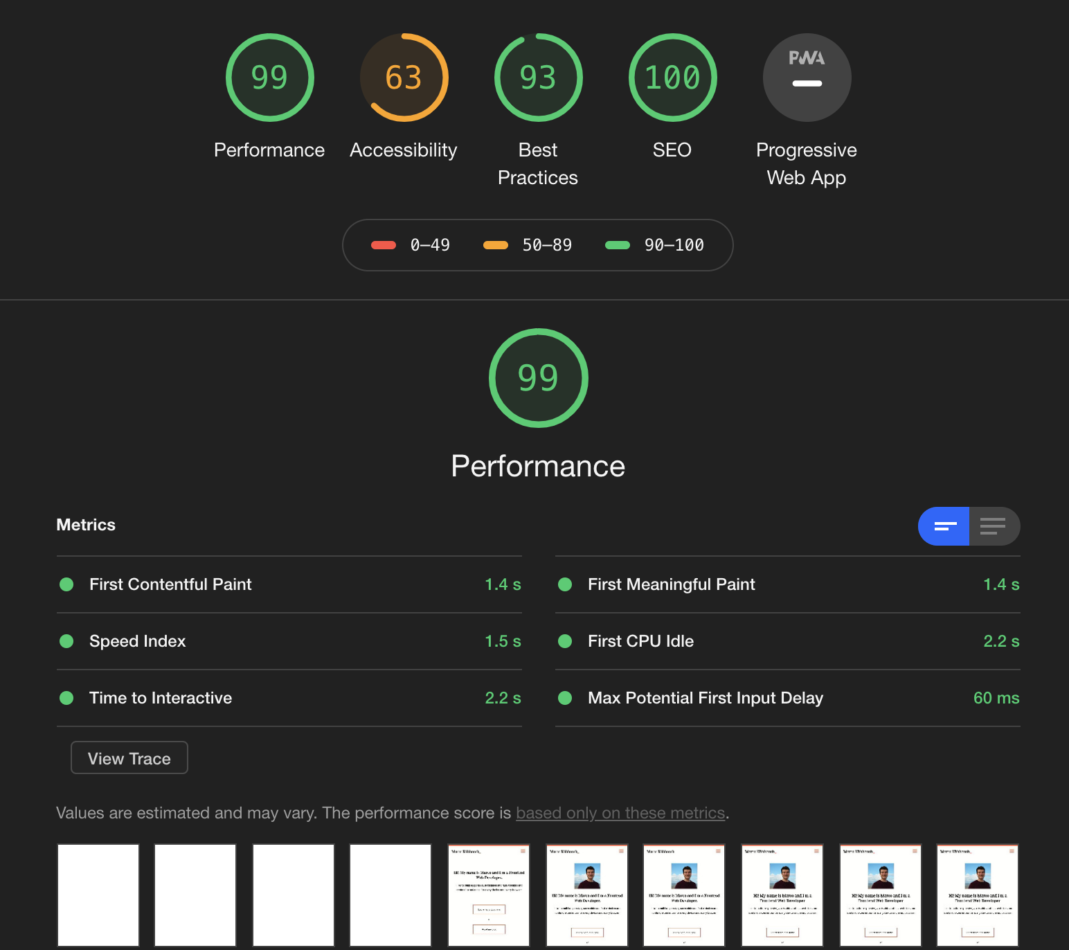 a screenshot of the chrome lighthouse audit results